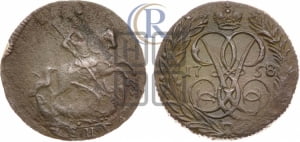 Денга 1758 года (с вензелем Елизаветы I)