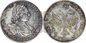 1 рубль 1718 года OK/L (портрет в латах, знак медальера ОК, инициалы минцмейстера L)