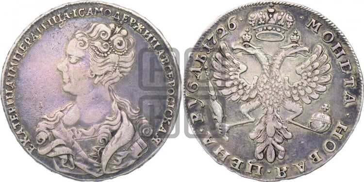Рубль 1726 года (Портрет влево, Московский тип, хвост орла узкий)