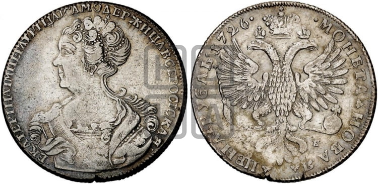Рубль 1726 года (Портрет влево, Петербургский тип, знак двора СПБ под орлом)