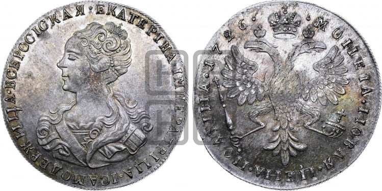 Полтина 1726 года (Портрет влево, бюст внутри надписи)