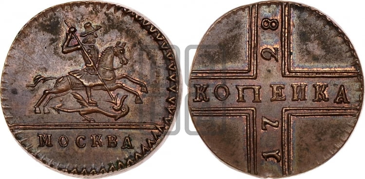 Рубль 1729 года (голова внутри надписи, со звездой на груди, без лент и банта)