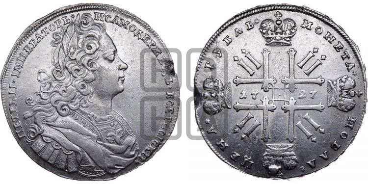 Рубль 1727 года (московский тип, гурт надпись)