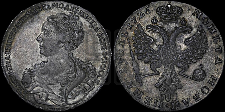 Рубль 1726 года (Портрет влево, Московский тип, хвост орла узкий)