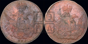 Копейка 1755 года ММД (с орлом в облаках, гурт сетчатый, гурт гладкий)