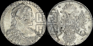 Рубль 1734 года (Большая голова, крест короны делит надпись, тройная складка над корсажем)