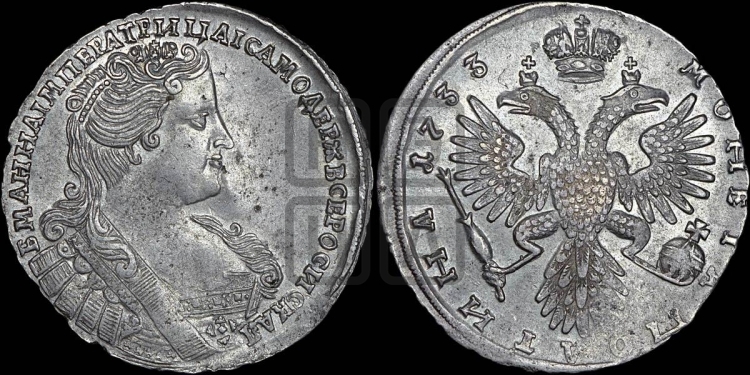 Полтина 1733 года (голова смещена влево)