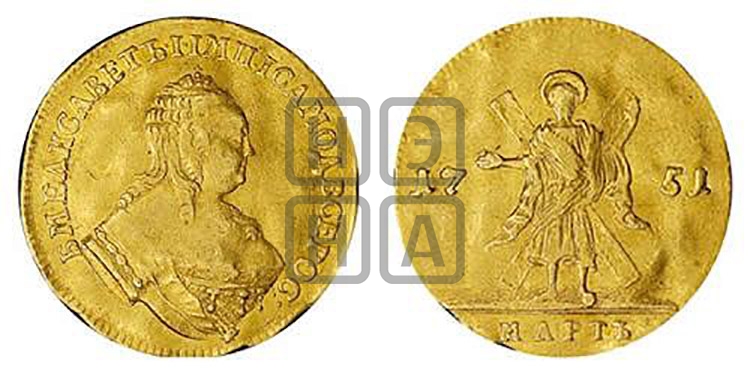 Червонец 1751 года (на реверсе Св. Андрей) - Биткин #36 (R3)