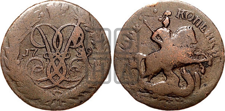 2 копейки 1759 года (гурт “С.ПЕТЕРБУРХСКАГО МОНЕТНАГО ДВОРА”) - Биткин #453 (R4)